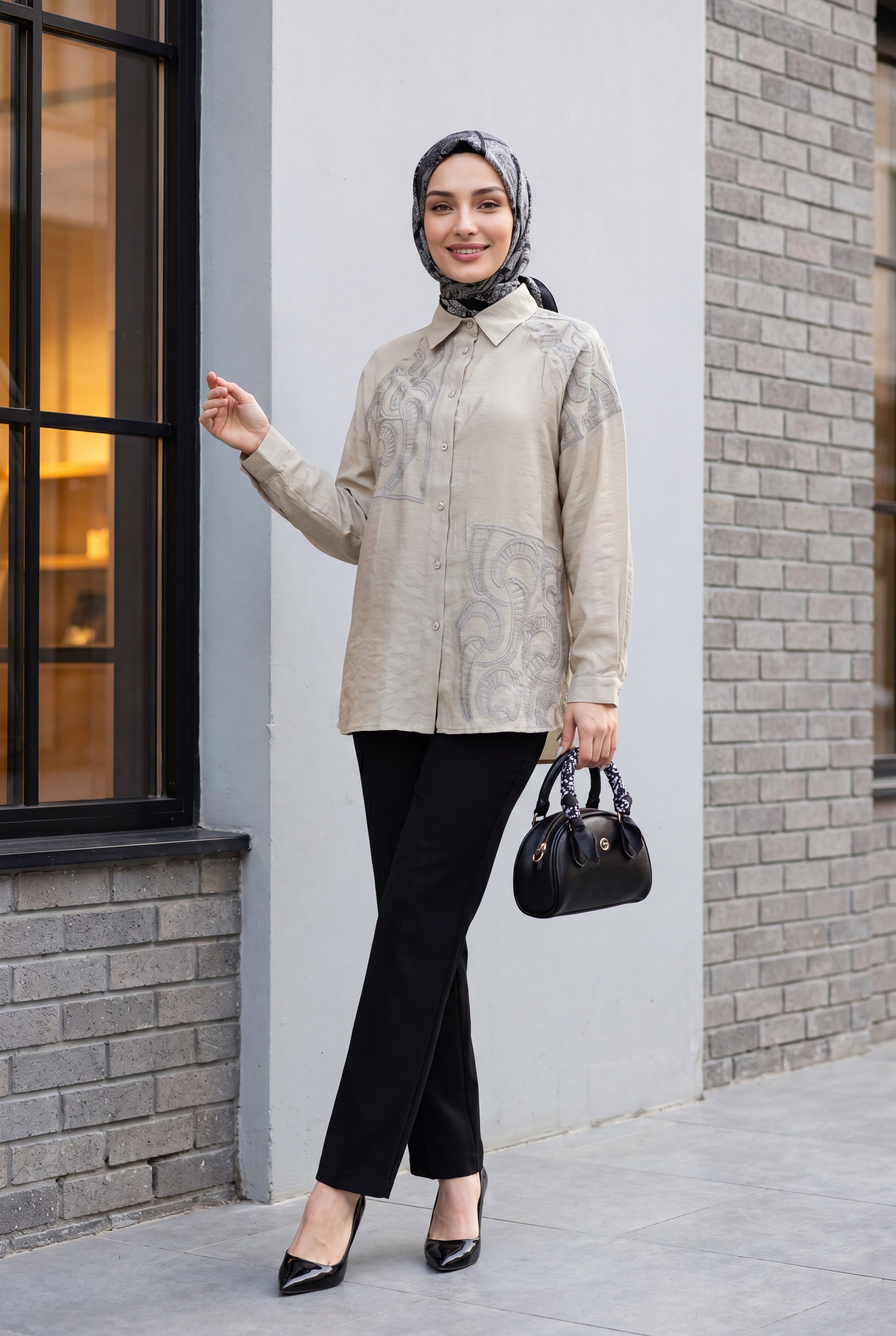 Asymmetrical Embroidered Buttoned Tulle Voile Tunic