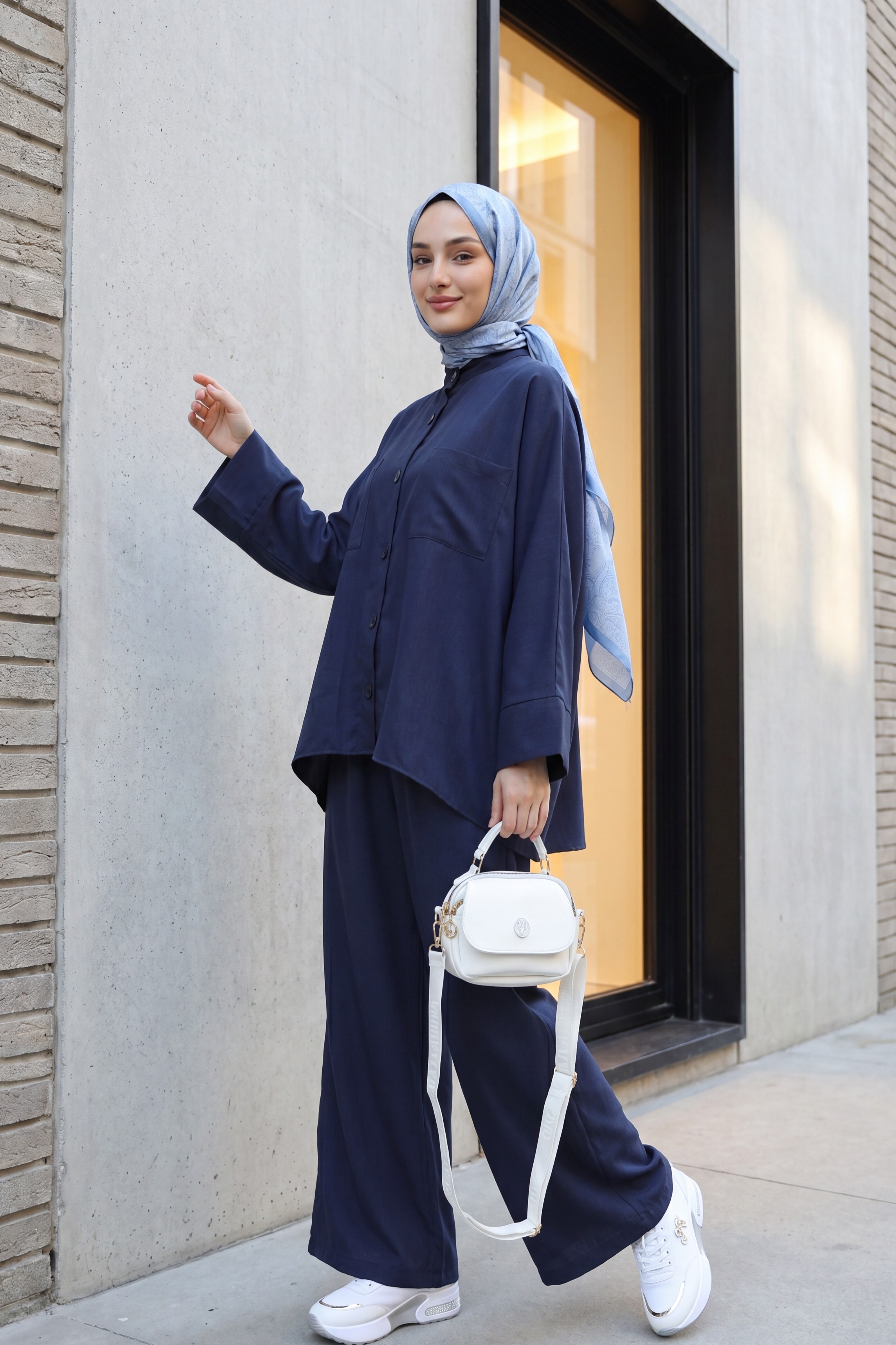 Lacivert Oversize Gömlek Takım | Podyumplus