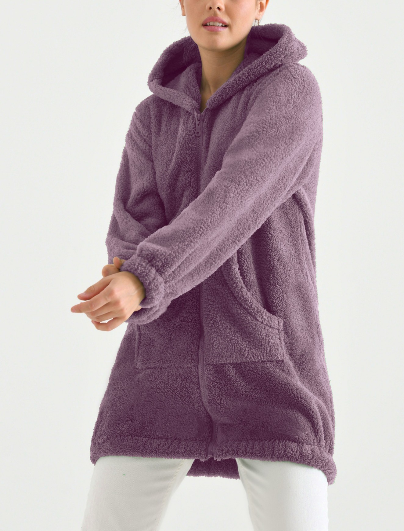 Hooded Zippered Winter Plush Coat